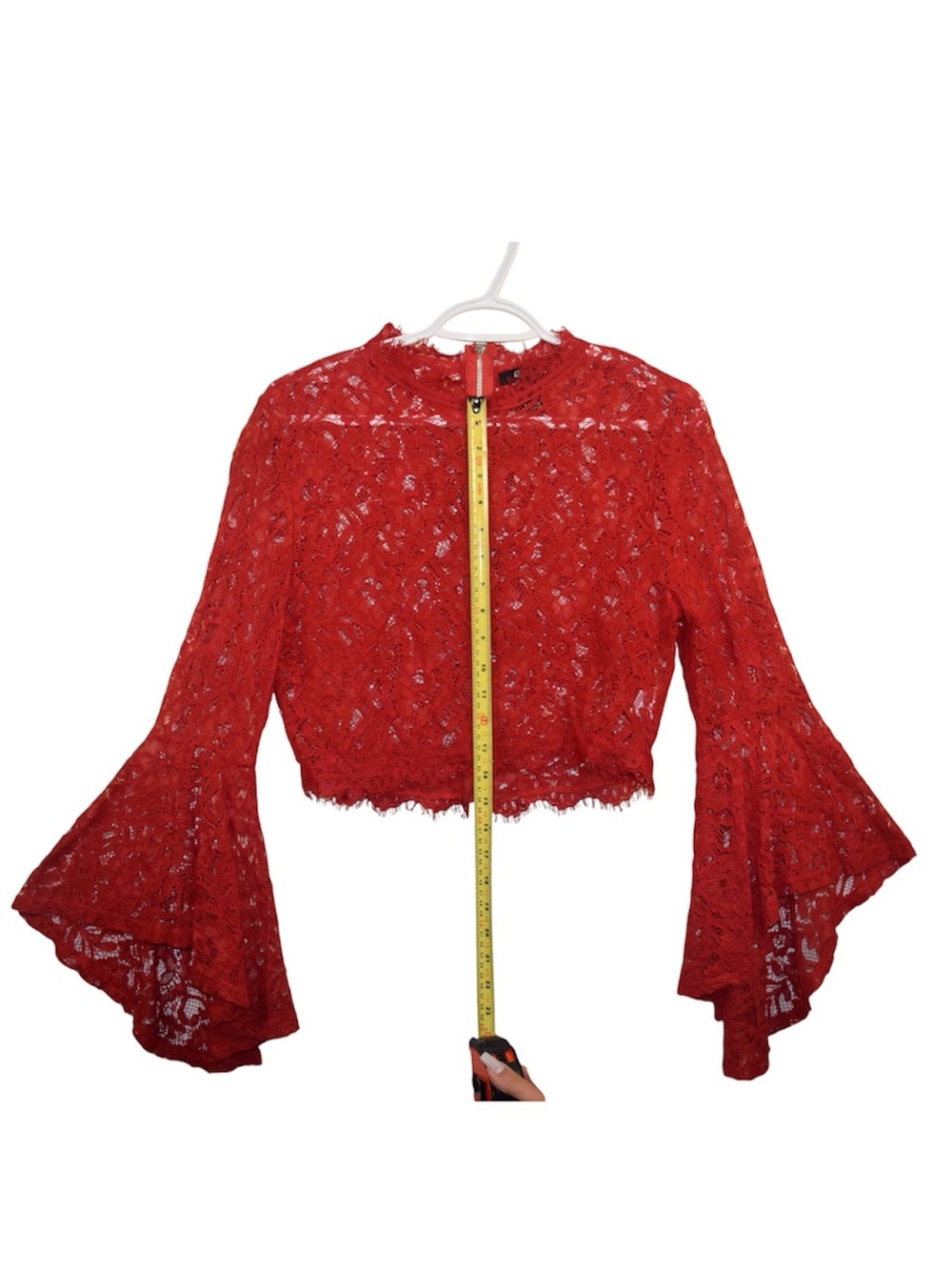 Revamped Red Lace Bell-Sleeve Crop Top - Picture 3 of 7